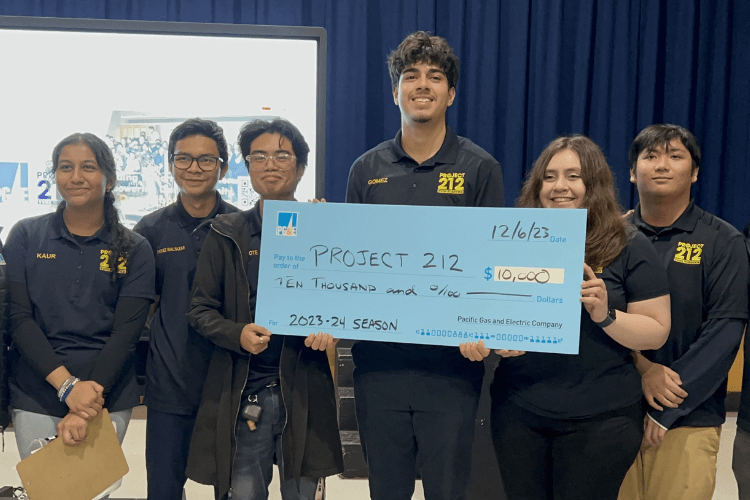 Ygnacio Valley High School's, Project 212 members (FIRST Robotics team), with their recent donation from PG&E.