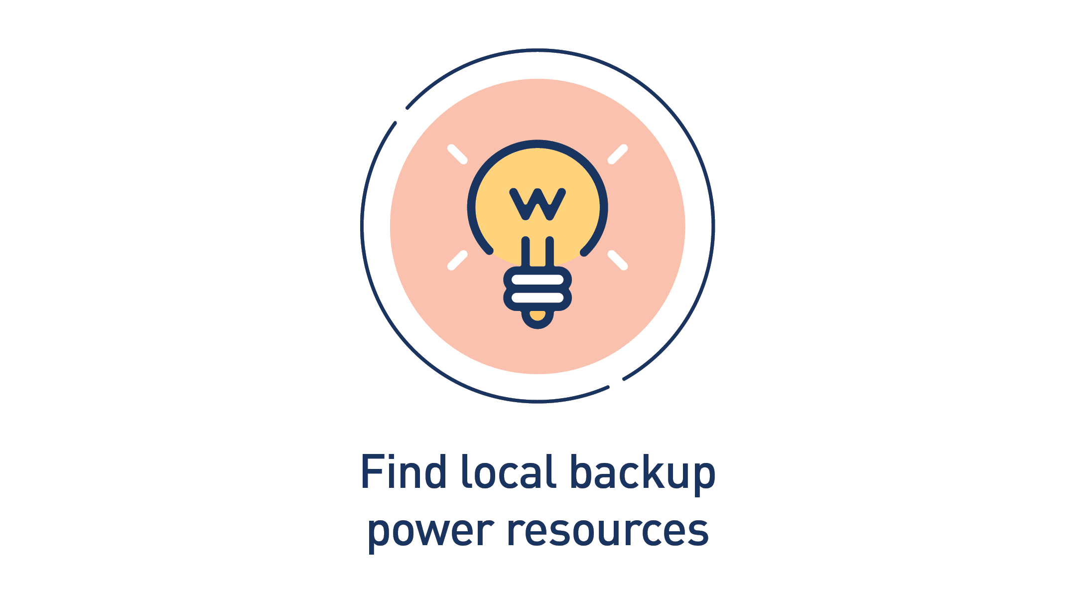 Graphic of a lightbulb. Text: Find local backup power resources