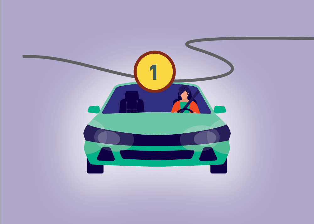 Graphic of a person driving and a powerline above them.