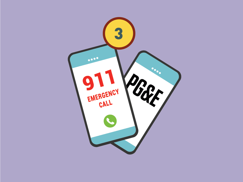 Graphic of two cellphones, one phone has "911 Emergency Call" on the screen and the other phone has "PG&E"