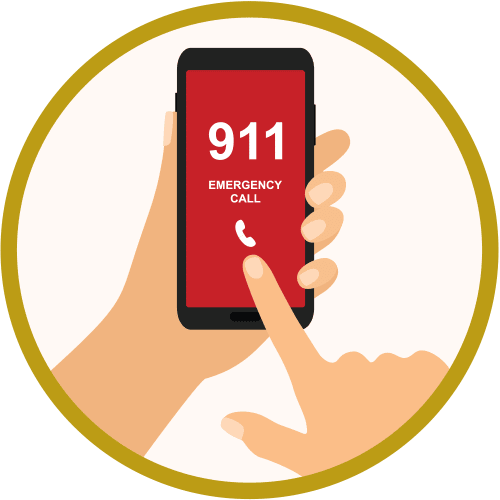 Graphic of a phone with 911 on the screen.