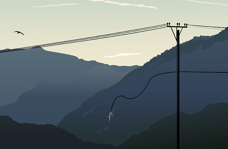 Graphic of downed power lines in a outdoor area.