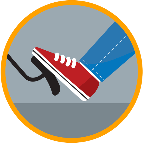 Graphic of a foot pushing down gently on a car brake.