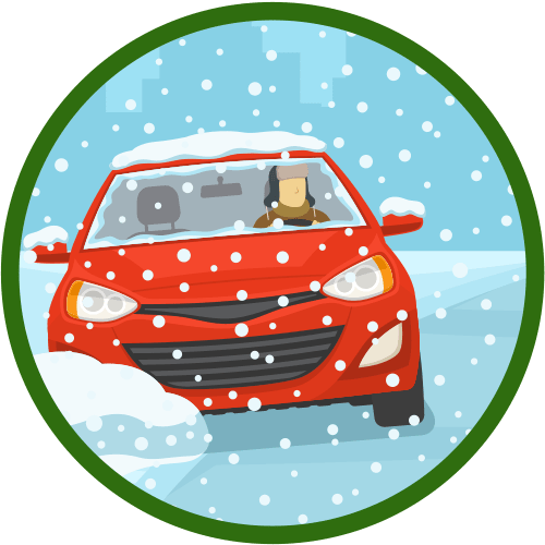 A graphic of a car stuck in the snow.