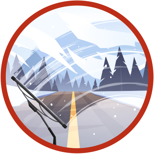 A graphic of a windshield wiper removing snow from a car window.