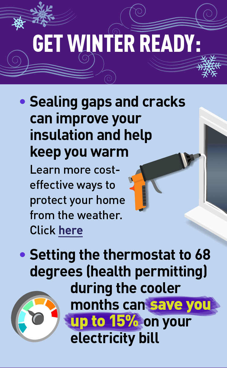 Graphics of a caulking gun and thermostat.