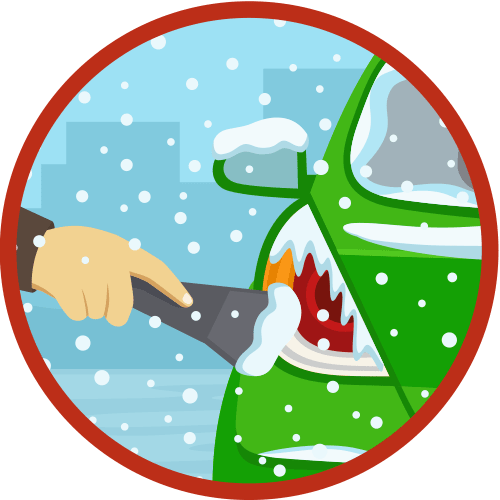 Graphic of someone removing snow from their back car lights.