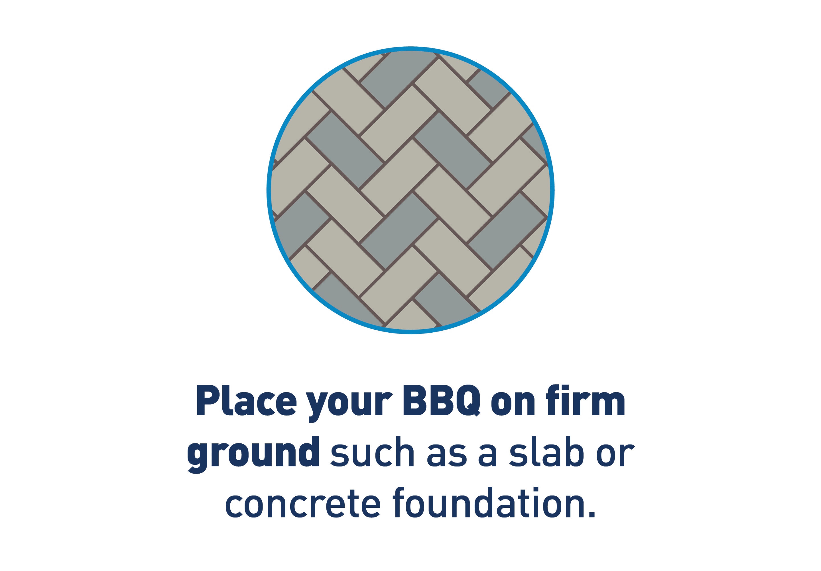 Image Description: Graphic of slab foundation. Text: Place your BBQ on firm ground such as a slab or concrete foundation.