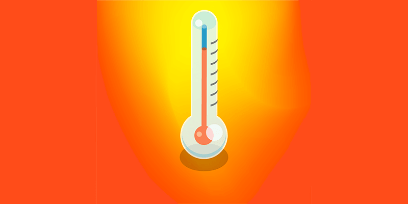 A thermometer showing high temperatures
