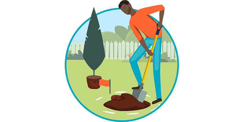 Man digging in yard