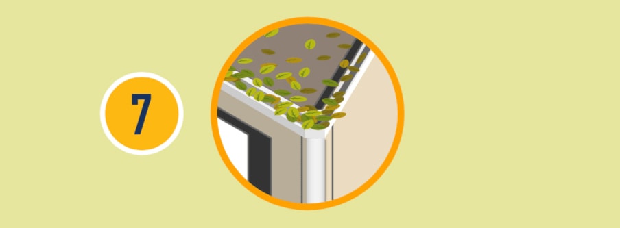 Illustration of clogged rain gutter