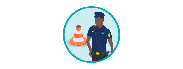 Police officer with traffic cone
