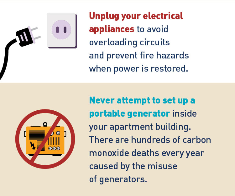 Graphic of an electrical plug and a generator with circle and diagonal line. 