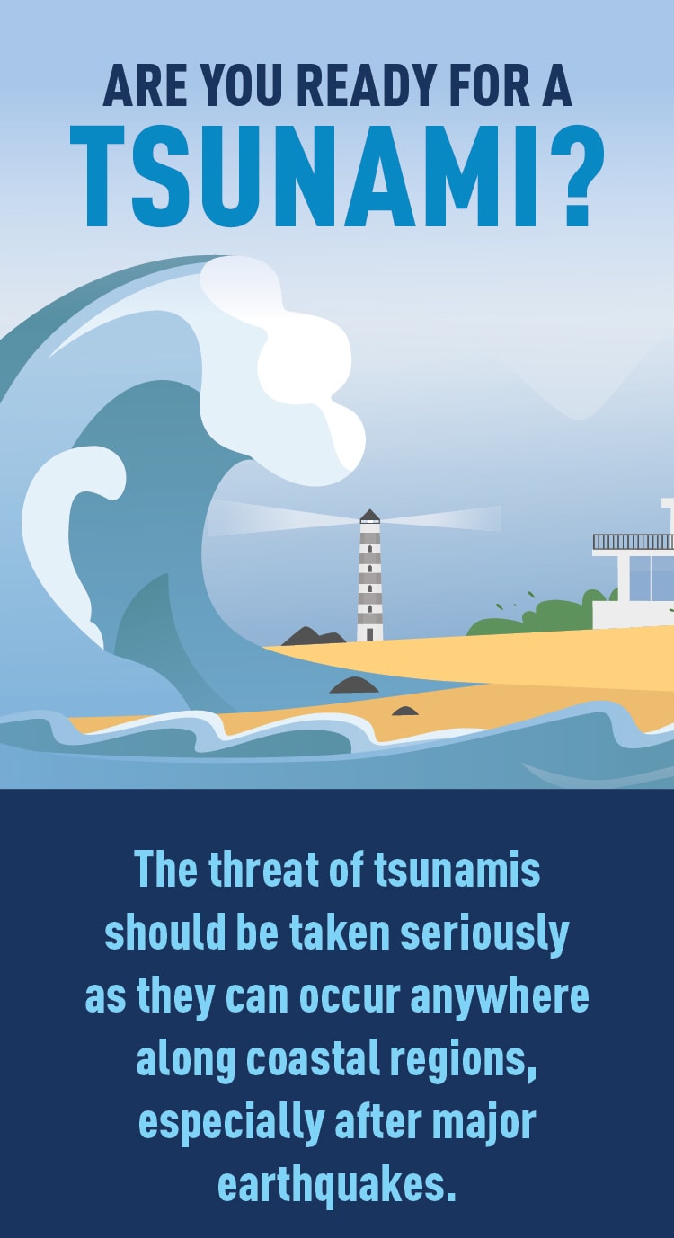 Graphic of a Tsunami at a beach.