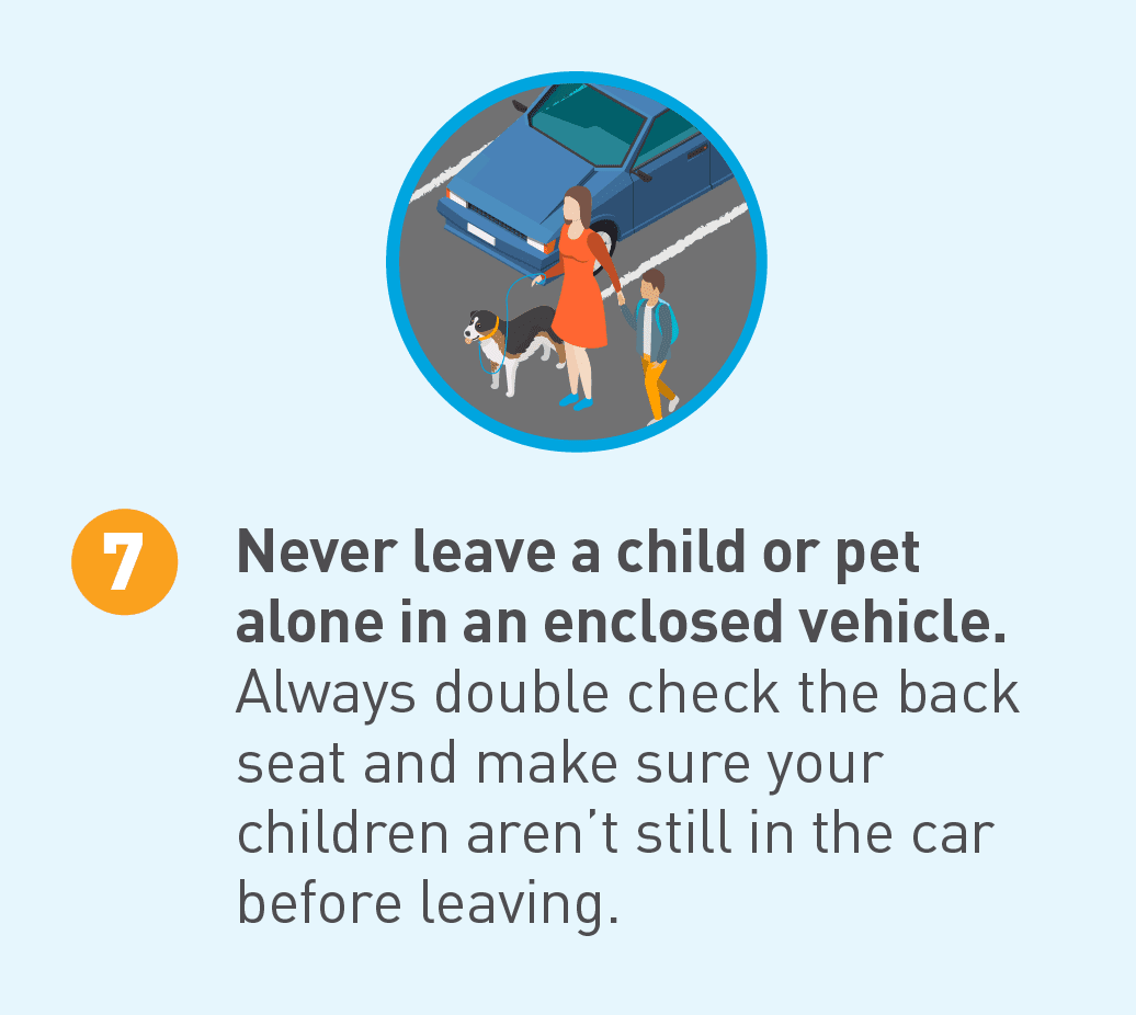 Illustrated icon of woman, child, and dog outside a vehicle