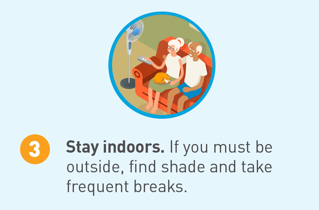 Illustrated icon of people sitting indoors with a fan