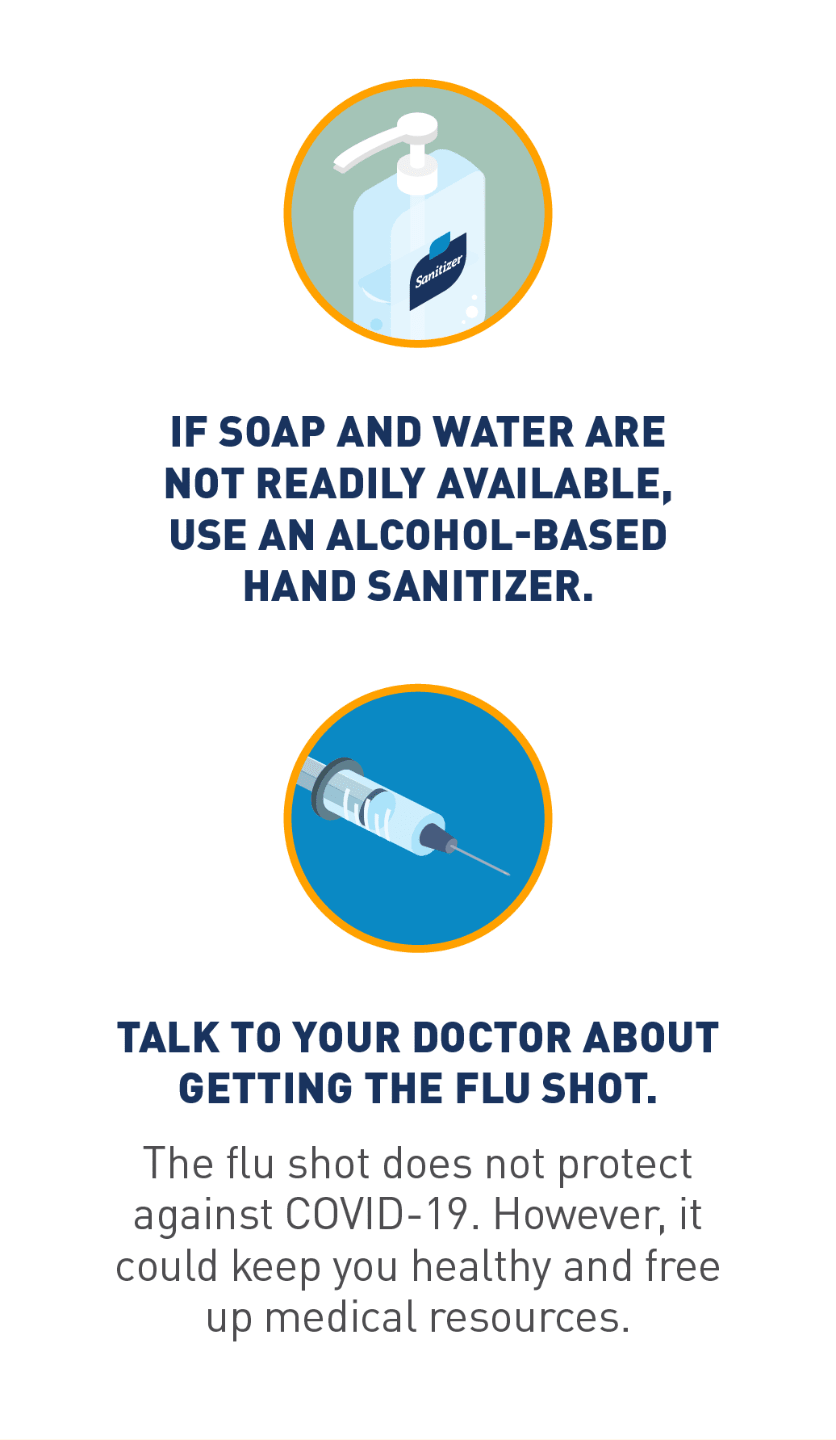 Graphic of hand sanitizer and flu shot