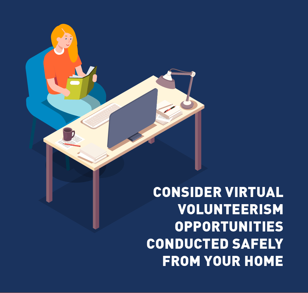 Graphic of person reading to people online in front of computer. 