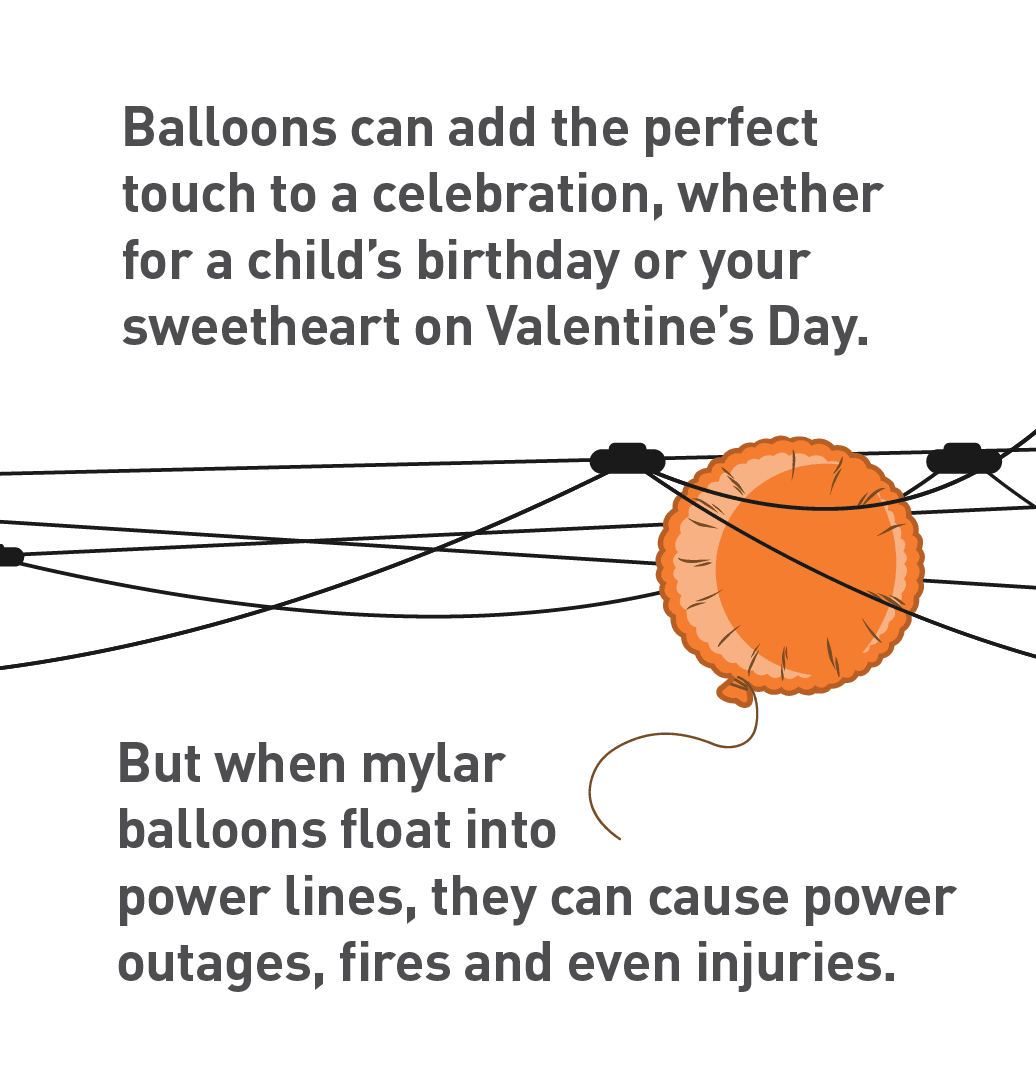 Graphic of mylar balloon caught in power lines