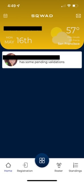 image of what pending validations look like on the home screen. There will be a white bar across the screen labeled "[profile name] has some pending validations" 