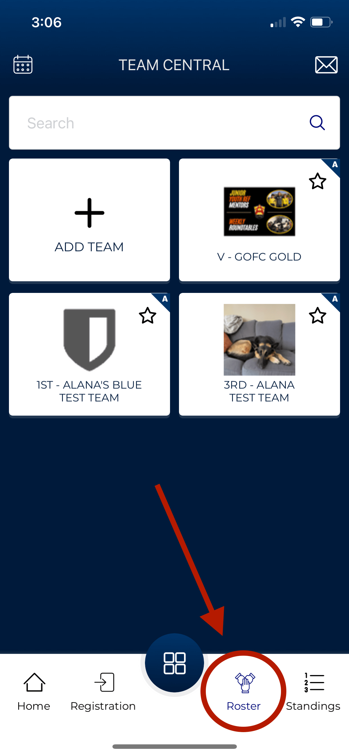 roster and team selection in the app